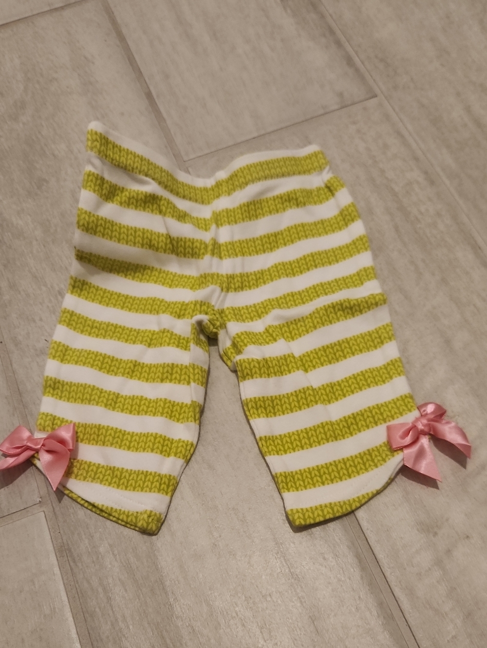 Striped Lime & White Baby Leggings with Pink Bows